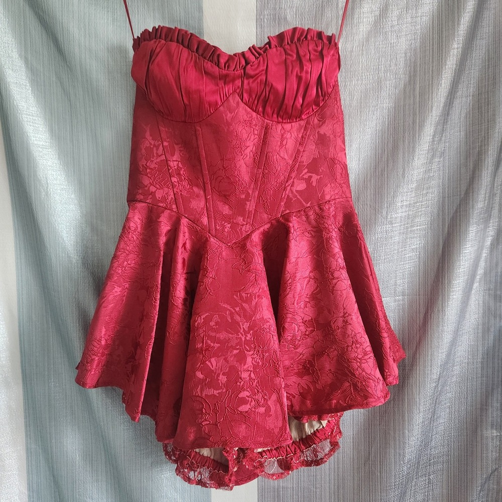 Nana Jacqueline Red Jacquard Corset Mini Dress L Bloomers Coquette Regencycore